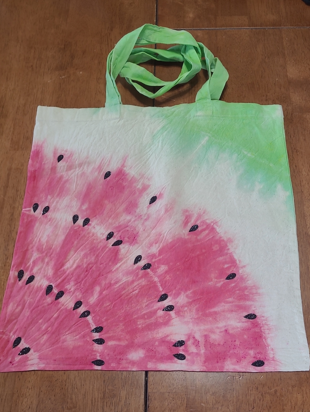 Watermelon Tie-Dye Canvas Tote Bag in Pink & Green